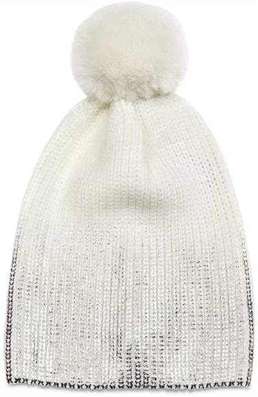 BKLYN Wool Beanie Ivory Hat Tiger Pom Pom